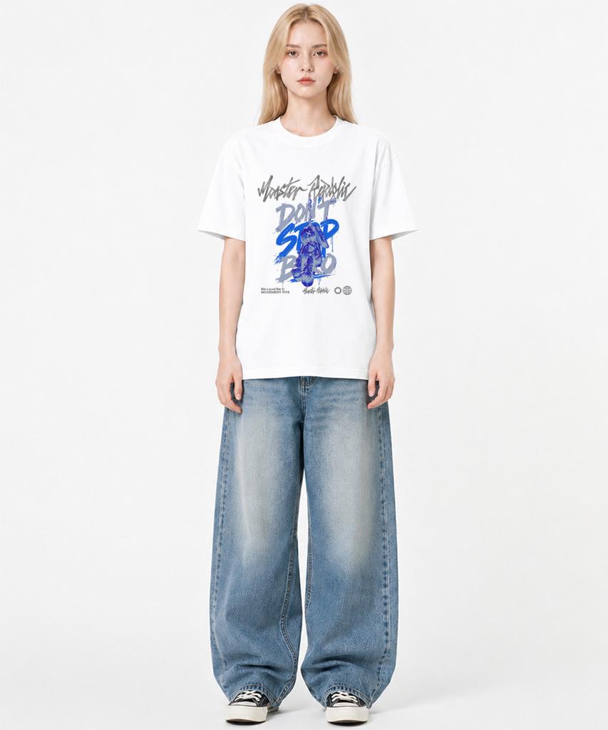 MONSTER REPUBLIC Rabbit Don'T Stop Bro Blue T-Shirt White_9174