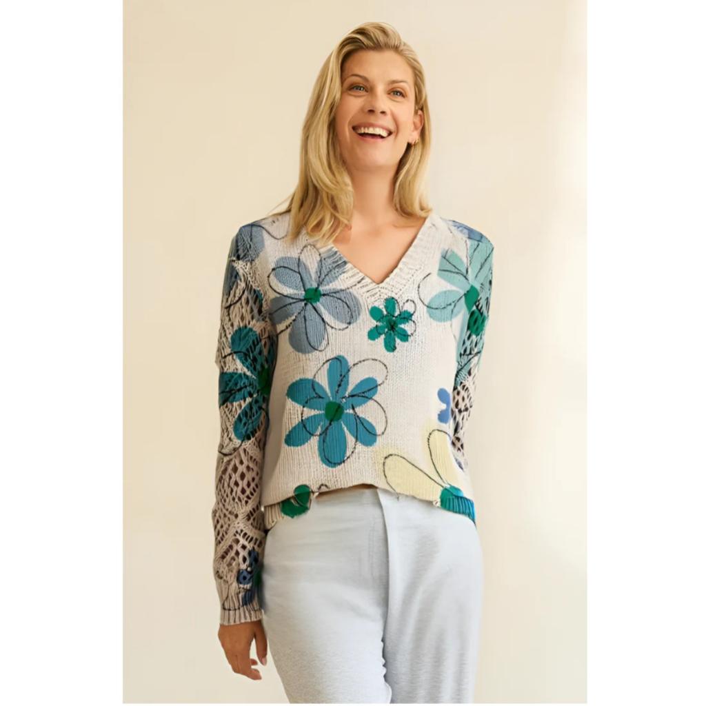 Elegant Autumn and Winter, Bohemian, Western-style Versatile Pullover V-neck Long Sleeved Women's Top, Trendy Women's Knitted Sweater