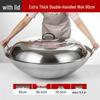Extra Thick Stainless Steel Double Ear Wok - Large Round Bottom Pot for Commercial Kitchens, Gas Stove Compatible