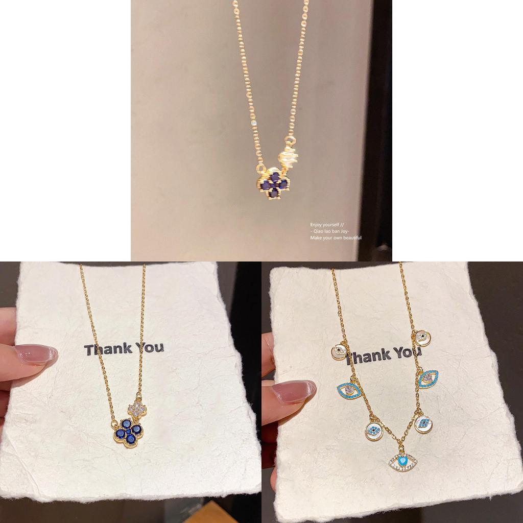 Damen-Anhänger-Halskette in Goldton mit Glücksklee-Motiv und Zirkon-Verzierung