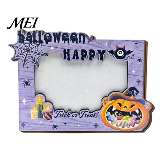 Wooden Picture Holders Halloween Photo Frame, Double Layer Wood Tabletop Holder, Autumn Party Decor Creative Display Stand for Home Holiday Frames