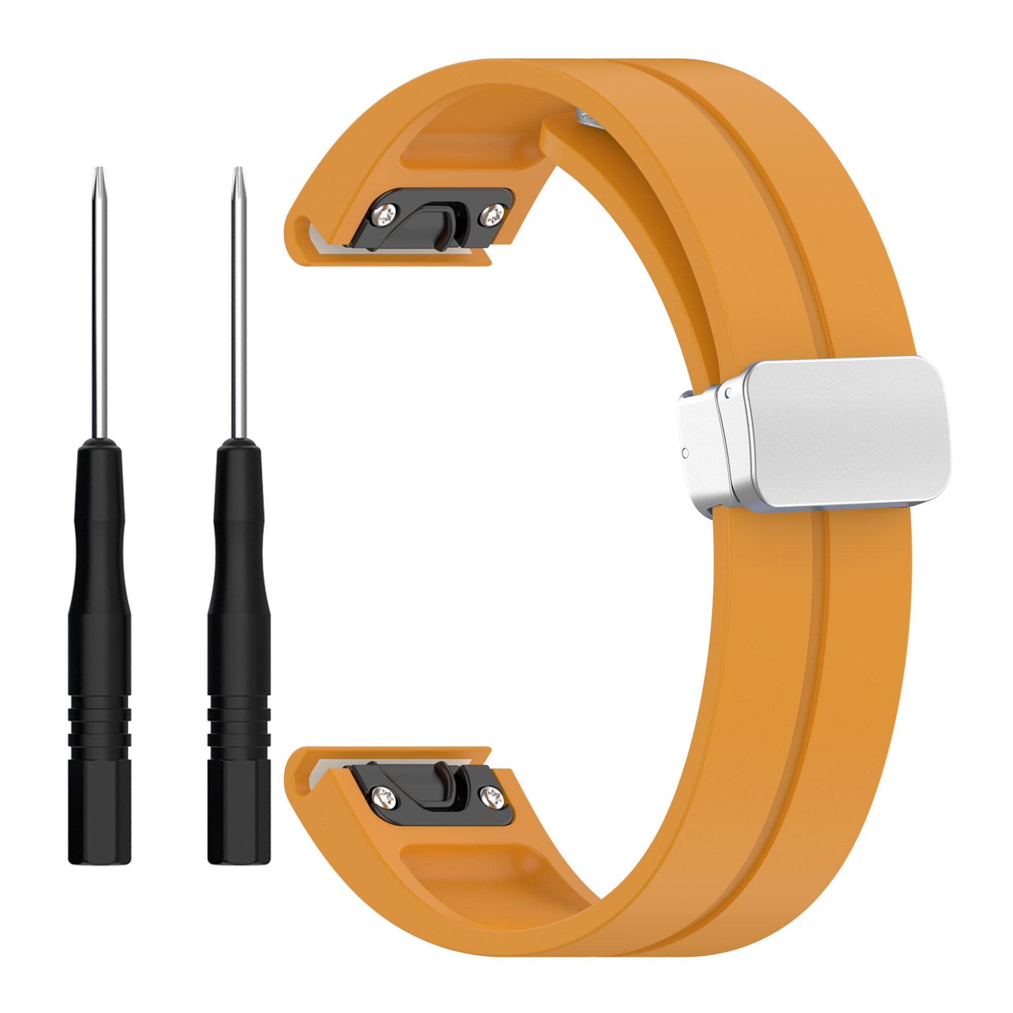 

For Garmin Fenix 7X/7X Solar/Tactix 7 Pro Silicone Watch Band 26mm Folding Silver Buckle Watch Strap Dark Yellow