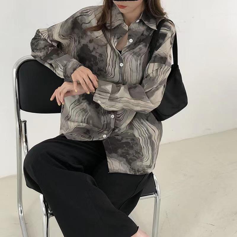 Autumn Women's Chiffon Shirt Retro Hong Kong Style Long Sleeved Shirt Women's Top