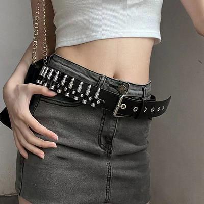Rivet Hollow Bullet Decoration Belt  Leather Studded Goth Rock Wild Adjustable Women Punk Black Belt