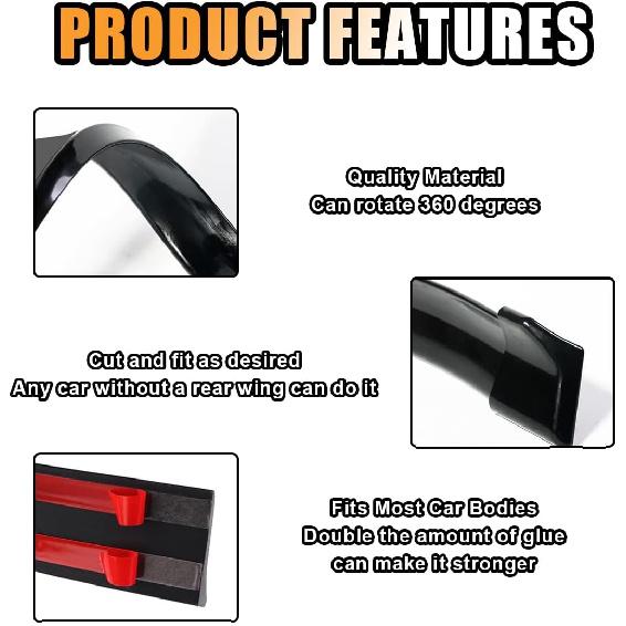 Car Rear Spoiler Roof Lip Kit, Carbon Fiber 3D Rubber Trunk Spoiler Trim Strip Cool Car Decoration, Universal Punch-Free Vehicle Exterior Accessory