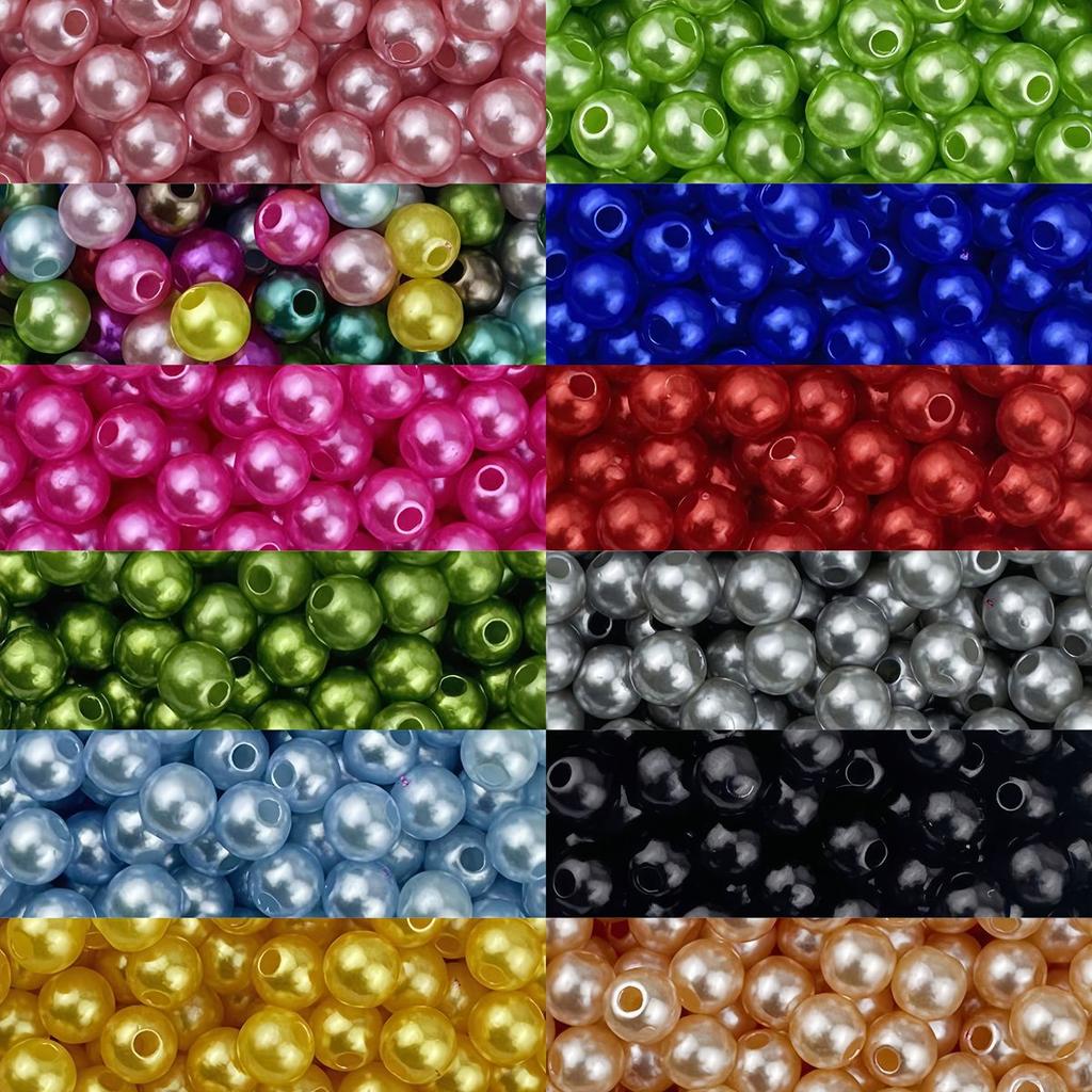 Perla Imitazione ABS, Perla Rotonda Monocromatica con Foro, Bracciale Collana Perline Fatti a Mano, Accessori Gioielli Fai da Te