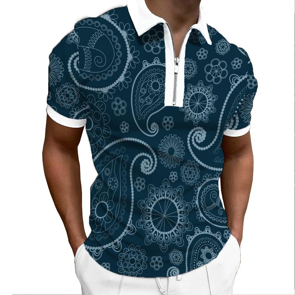 Halloween Print Short Sleeve Zip Polo, Trendy Casual Top