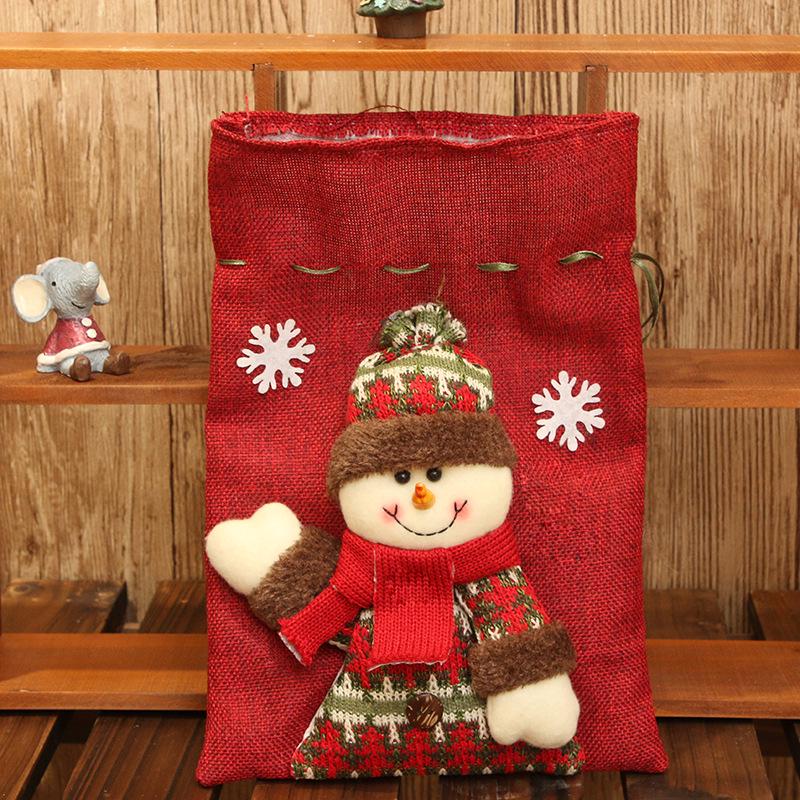 Christmas Decoration Supplies Burlap Cotton Canvas Bags Santa Claus Xmas Candy Bag Snowman Christmas Gift Pouch Ornaments