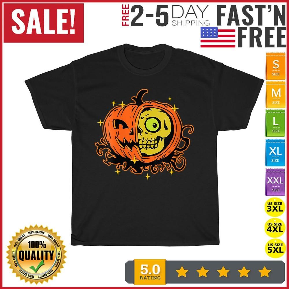 Halloween Pumpkin and Skull Graphic for Kids Vintage T Shirt Men Women Fashion