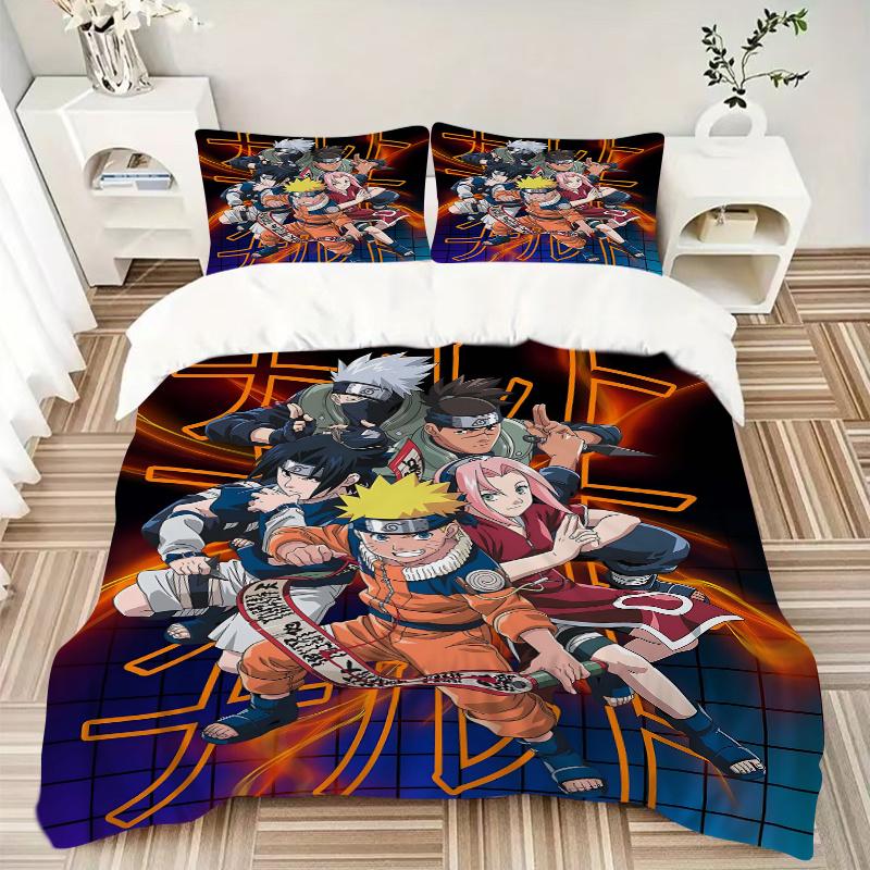 3pcs Naruto Series Bedding Set, Including 1 Quilt Cover and 2 Pillow Shams, Without Filling, Soft and Comfortable Home Bedroom Fabric, Fashi