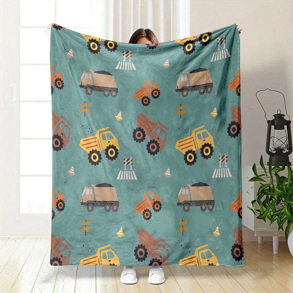 Construction Trucks Pattern Print Blanket Soft and Cozy Perfect for the Living Room Bed Sofa or a Nap,gift