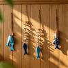 Wooden Fish Coastal Wall Ornament Nautical Theme Sea Fish Wall Art with Hemp Rope Vintage Lake House Hanging Sculpture for Home Living Room