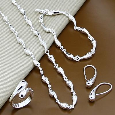 Jewelry Water Drop Necklace Bracelet Earrings Ring 4-Piece Set Exquisite Jewelry Women'S Accessories