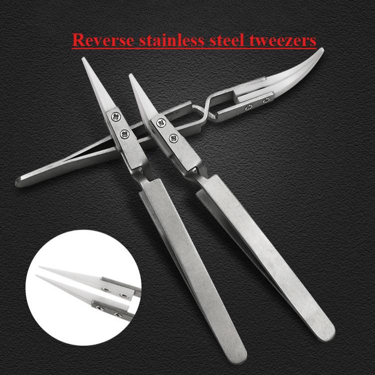 Silver Handle Ceramic Stainless Steel Tweezers with Multifunctional Anti Magnetic and Anti Acid Precision EDC Small Tool