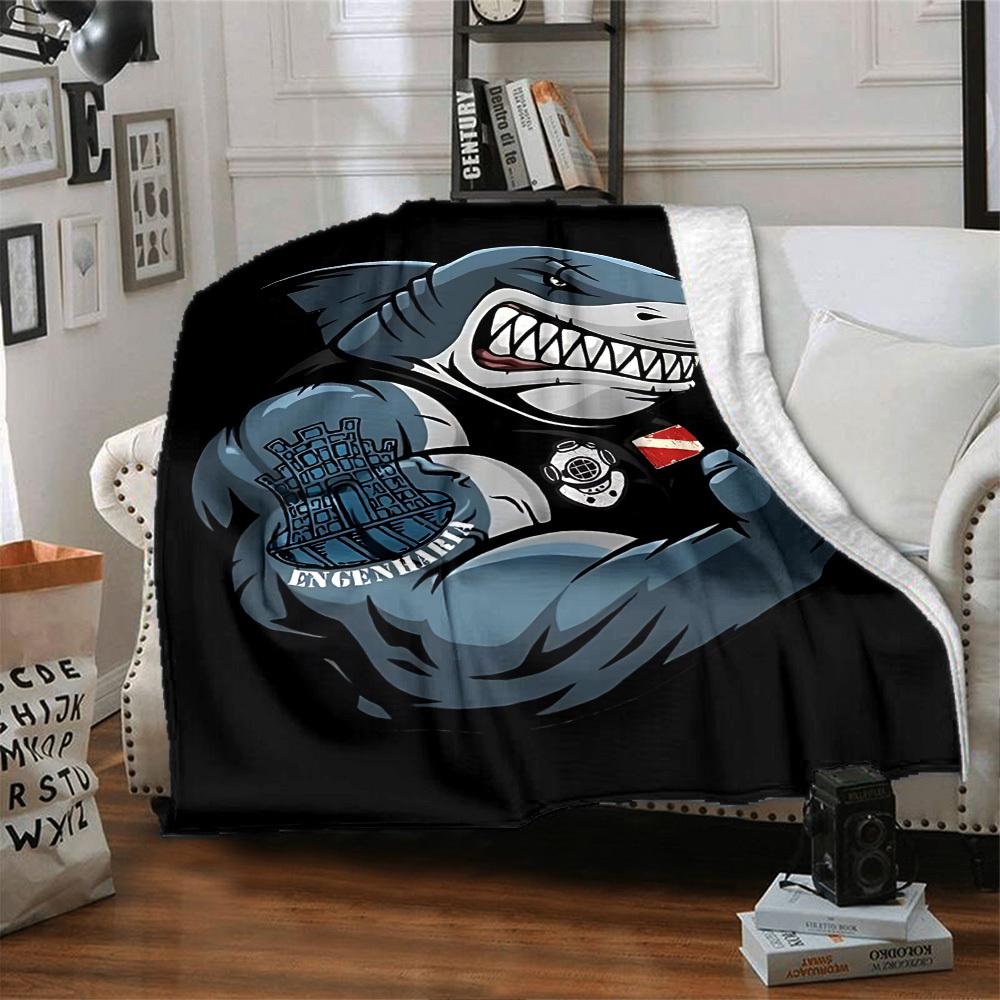 1pc SHARK DIVER Throw Blanket Soft Flannel, Cozy All Season Polyester Perfect for Home, Office