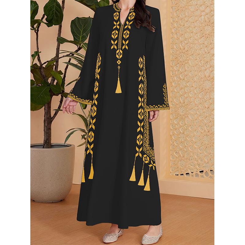 Ethnisches V-Ausschnitt-Kleid im Nahen Osten für muslimische Frauen