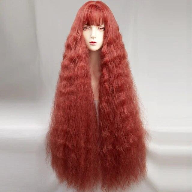 40In Synthetic Long Curly Wig White Pink Brown Orange Lolita Cosplay Women Hair Wig for Daily Party