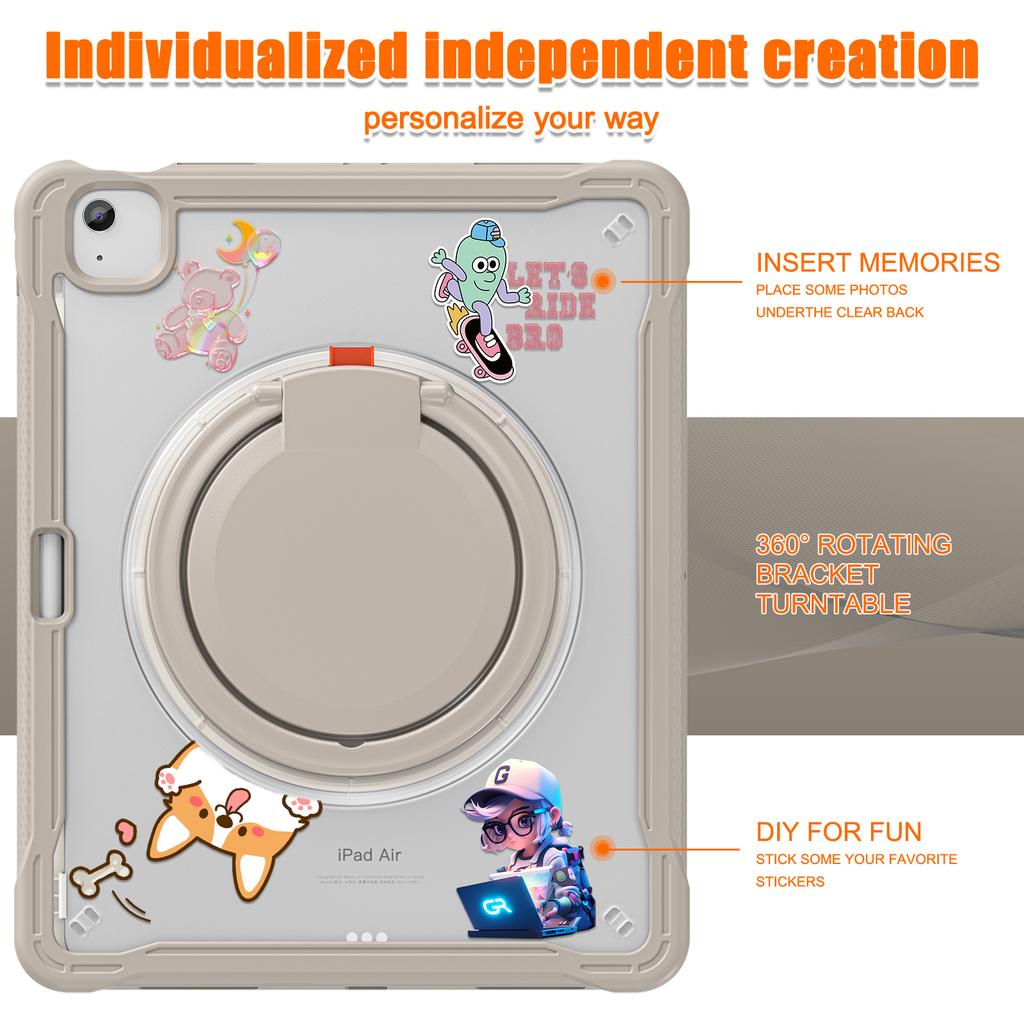 For iPad Air 13 (2025)/(2024)/Pro 12.9 (2022)/(2021)/(2020)/(2018) Case Rotary Kickstand PC+TPU+Silicone Tablet Cover