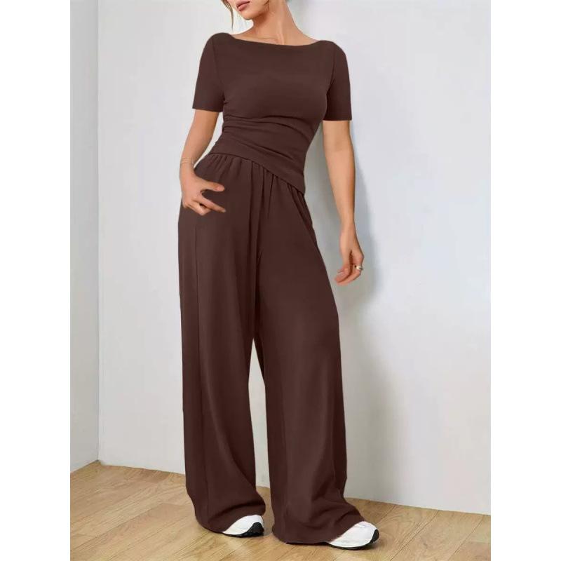 Women's Navy Blue One-Shoulder Long Sleeve Wide Leg Jumpsuit