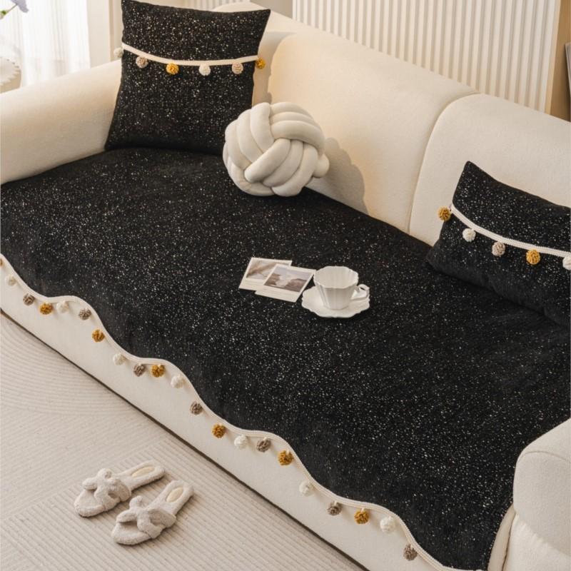 Solid Sofa Cushion Cover Mats Non-Slip  Autumn Sofa Protector Arc Edge Soft Anti-Skid Living Room Chenille Sofa Cushion Mats