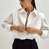Autumn New Style Right-Angle Shoulder White Shirt Women'S Fashion European And American Commuting Elegant Design Sense Niche Long Sleeve Shirt Top