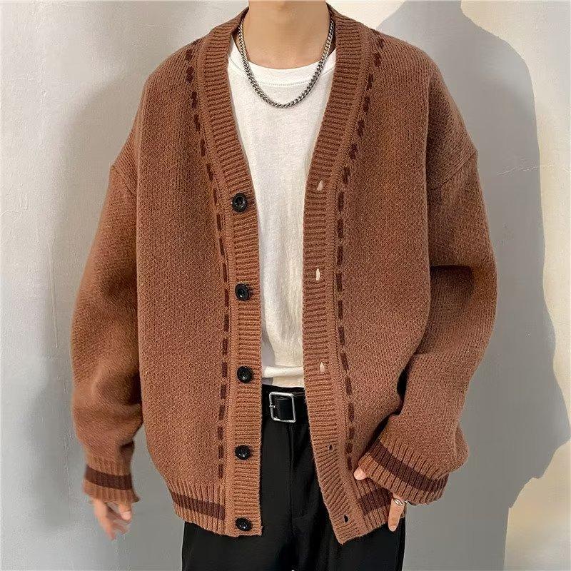 Autumn and Winter V-neck Sweater Cardigan Men's Casual Loose Thread Jacket Japanese Retro Trend Korean Knitted Sweater