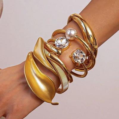 DIEZI Fashion Punk Gold Color Metal Cuff Bangles Vintage Exaggerated Rhinestone Geometric Bracelet Bangle For Women Men Jewelry
