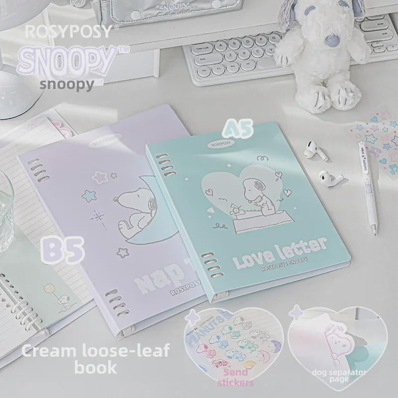 RosyPosy Snoopy Softcover Notebook: Cream Loose-Leaf with Colorful Pages, Stickers, and Horizontal Lines.