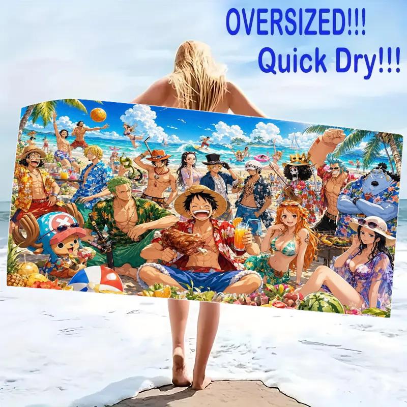 Pirate Anime Print Beach Towel, Large Soft Quick Dry Towel for Beach Camping Swimming