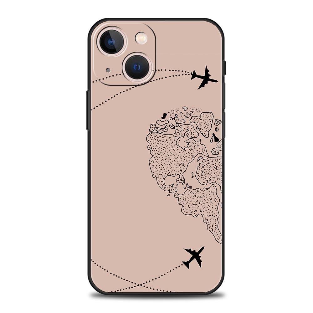 Fashion Planes World Map Travel Luxury Soft Phone Case For iPhone 13 15 14 12 11 Pro MAX XR X SE XS 7 8 Plus Silicone Cover
