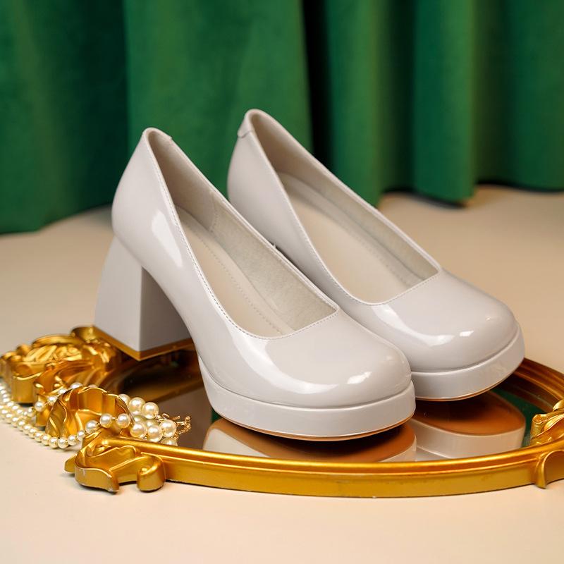 Work Shoes High Heels Waterproof Table Mary Jane Shoes Thick Heel Square Head Shallow Mouth Single Shoes Women