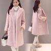Women's Plus Size Autumn and Winter Solid Color Padded and Thickened Mid Length Suit Collar Button Warm Loose Tunic