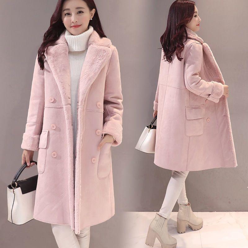 Women's Plus Size Autumn and Winter Solid Color Padded and Thickened Mid Length Suit Collar Button Warm Loose Tunic