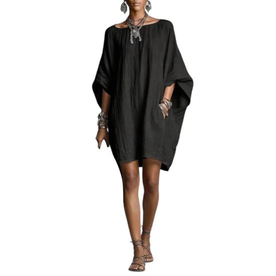 Women s Casual 46085 Sleeve Neck Summer Mini Loose Dress Boat Dress Flowy Beach M чёрный