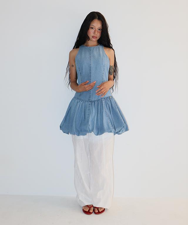 Ronron Pumpkin Sleeveless Denim Dress Light Blue