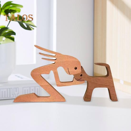 Dog Wooden Sculpture Pet Memorial Gift Dog And Man Woman Statue Home Decor Puppy Family Figurine Gifts for Dog Lovers