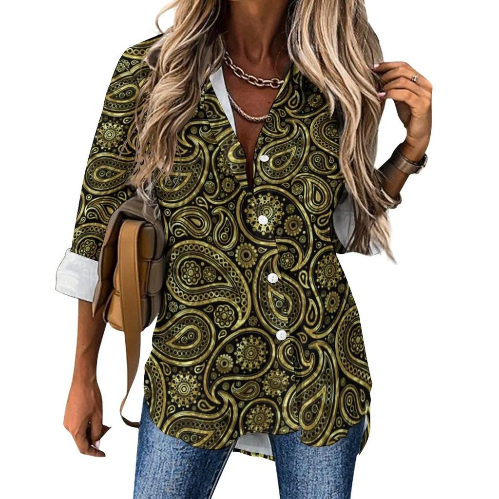 Women Printed Shirt Fashion 2025 New Spring and Autumn Casual Elegant Long Sleeve Lapel Top Street Style Personalized Shirt