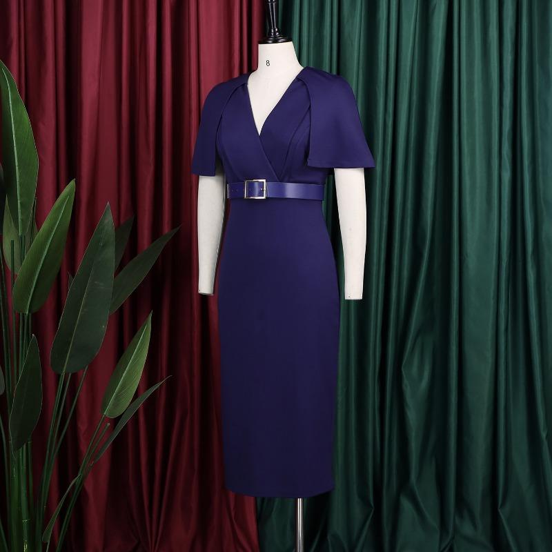 Damen Übergröße V-Ausschnitt Kurzarm Figurbetontes Midi-Kleid für den Arbeitsweg