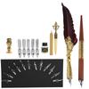 Feather Pen Set Calligraphy Writing Drawing Quill Dip Kit Vintage Art Craft CollectionSP248006R Wine Red