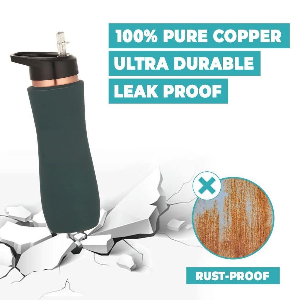 Copper Water Bottle with Sipper (700ml) | 100% Pure Copper Bottle |Boosts Immunity & Improves Health| With Anti Oxidant Properties | Teal