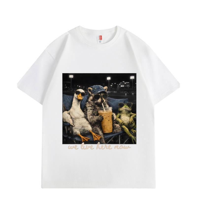 I Live Here Now Funny Goose Raccoon Frog Baseball Graphic T Shirts Unisex Fashion Vintage T-shirt Summer T-shirts