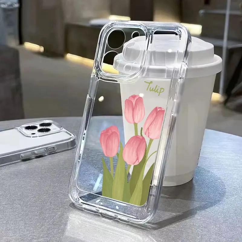 Tulip Flower Phone Case For iPhone16 14 Pro Max Case For iPhone 11 12 13Pro Max Mini XR 7 8 14 Plus XS Max X SE Soft Clear Cover