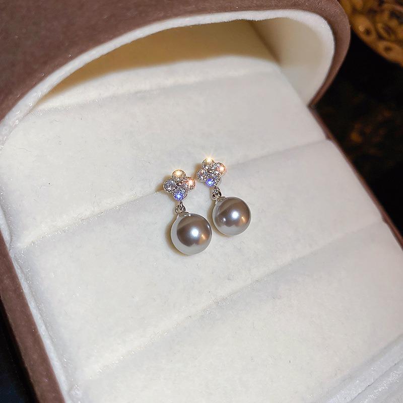 Real Gold Plated 925 Silver Needle Earrings, Natural Freshwater Pearl Flower Drop Earring, Elegant Floral Dangle Stud Earrings For Women Wedding Party