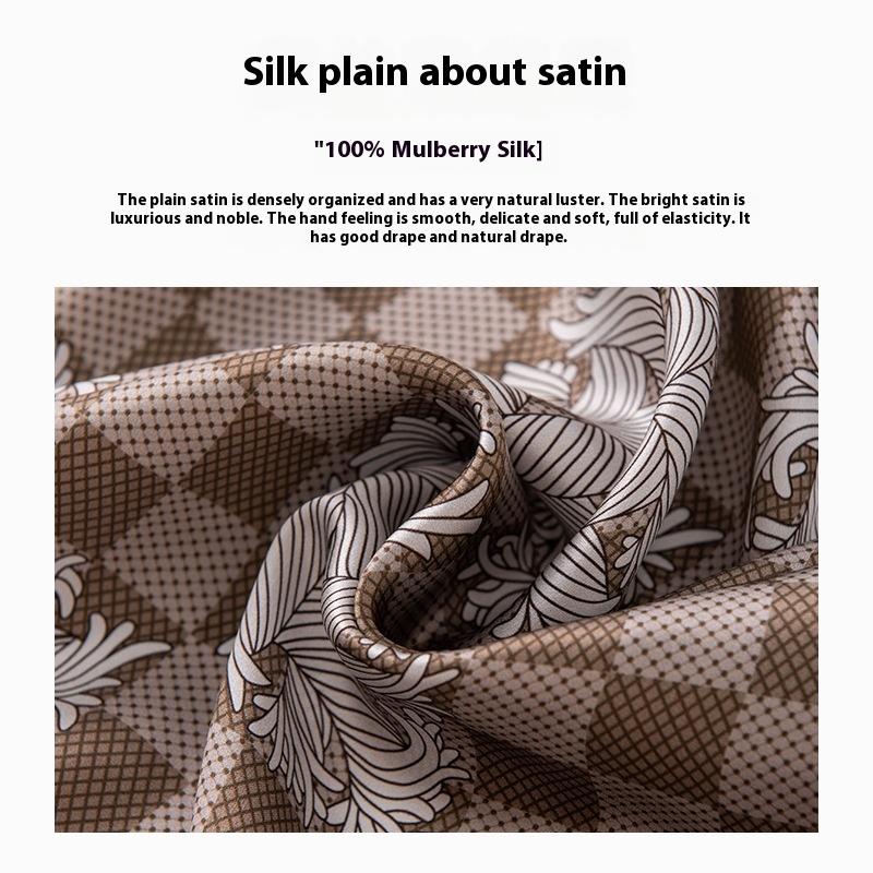 Mulberry Silk 100% Hand-rolled Checkerboard Printing Square Scarf Advanced Sense
