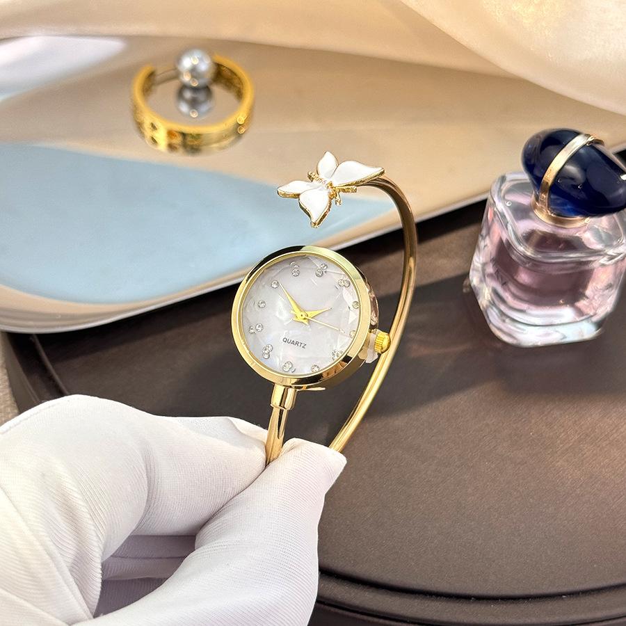 Open Bracelet Oil Drip Diamond French Elegant Simple Jewelry Watch Butterfly High-end Quartz Watch