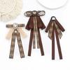 Vintage Brown Plaids Ribbon Pre Tied Bowtie Brooch Pin Women Corsage Shirt Jabot Collar Uniform Bowknot Necktie Clip