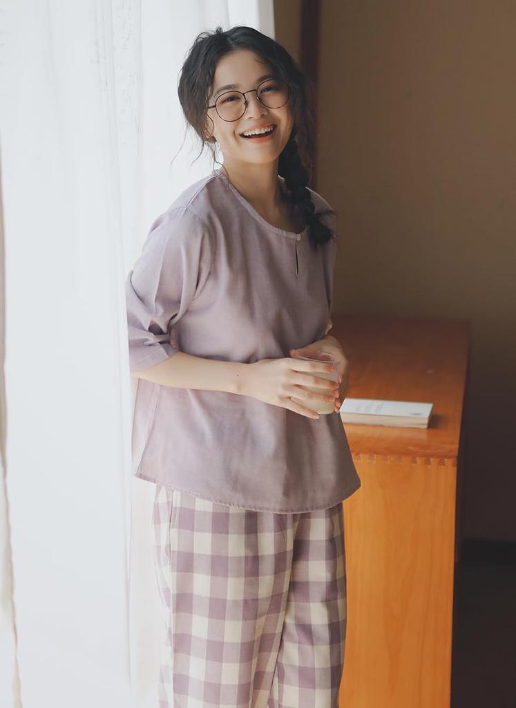 Cotton Loungewear Pajamas Light Purple [Euyqs] 100% Women's (JP, Alphabet, M, Check)