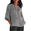 Women's Cotton Linen Round Neck Blouse 3/4 Sleeve Loose Casual Solid Color Summer Top