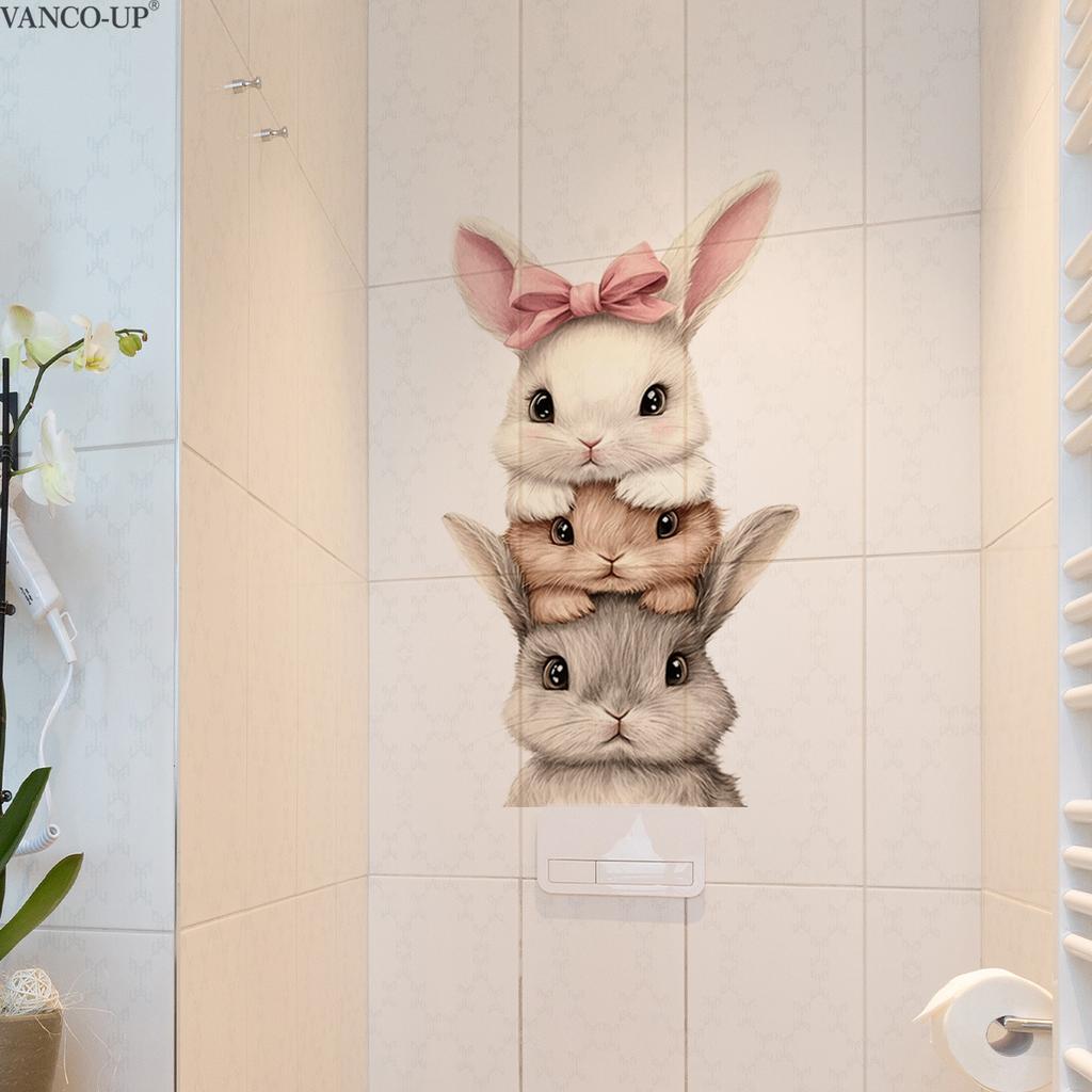 Cute Rabbit with Bow Creative Wall Stickers, Self-Adhesive Decor for Bedroom Living Room Background Decoration