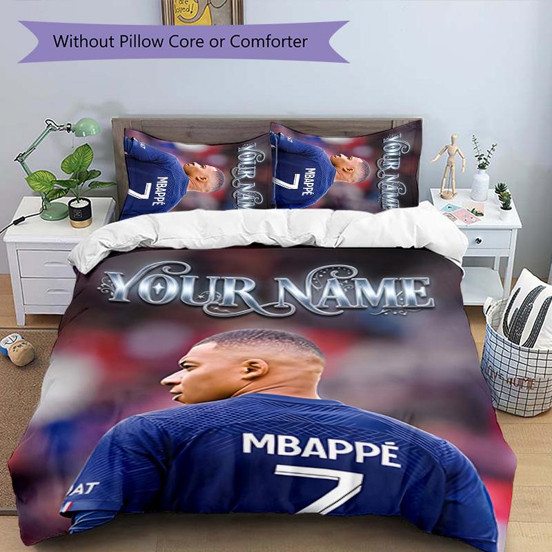 3pcs M-Mbappe Cover Set - Personalized Name, HD Printed Bedding with 1 Cover and 2 Pillowcases - Perfect for Home Decor, Easy Care